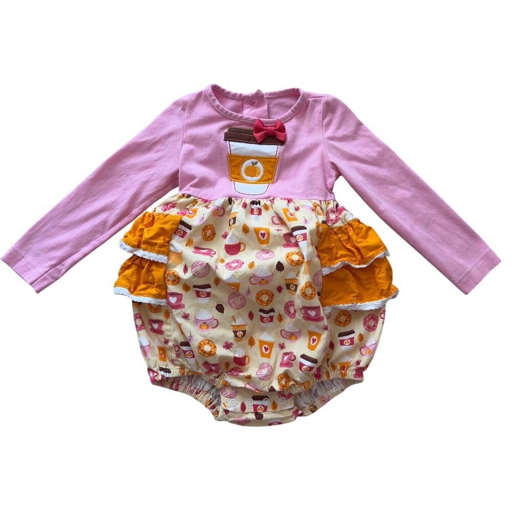 Boutique Bubble Romper Dress Baby Girl Pumpkin Spice Latte Fall Outfit 3T